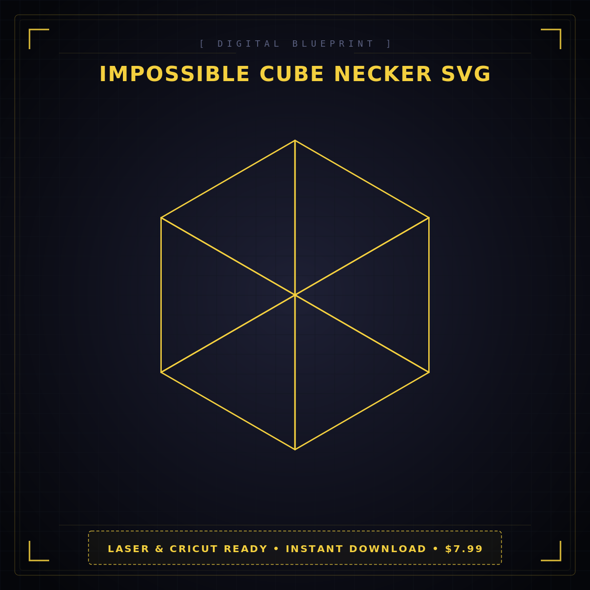 Impossible Cube Necker SVG Optical Illusion Laser Cut File | Glowforge Cricut CNC | Instant Download