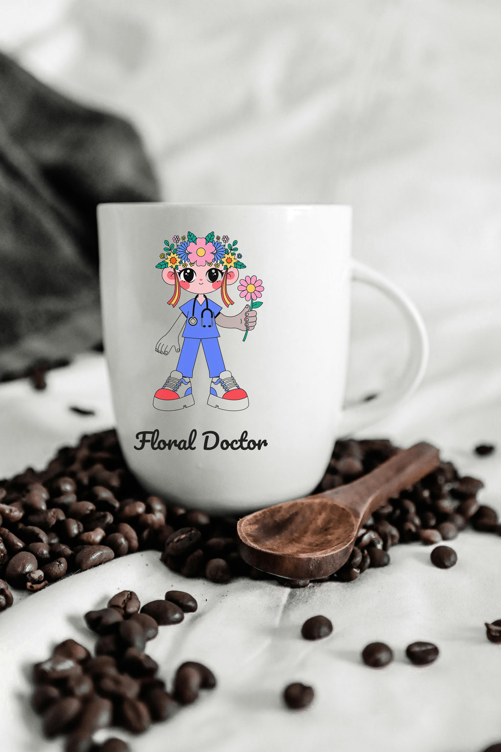 Floral Doctor SVG PNG, Cricut Cut File, Cozy Funny Doctor with Flower Crown, Instant Download for Shirts Mugs Totes