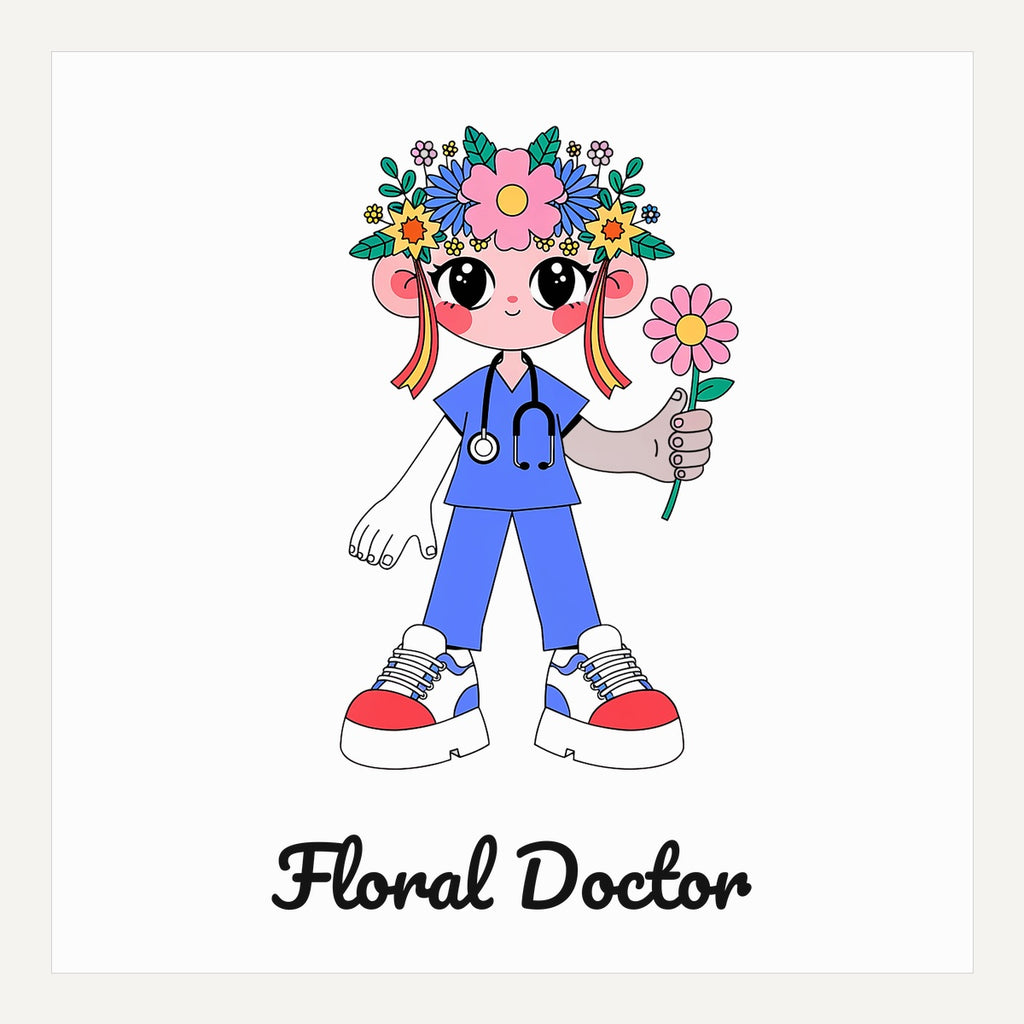 Floral Doctor SVG PNG, Cricut Cut File, Cozy Funny Doctor with Flower Crown, Instant Download for Shirts Mugs Totes
