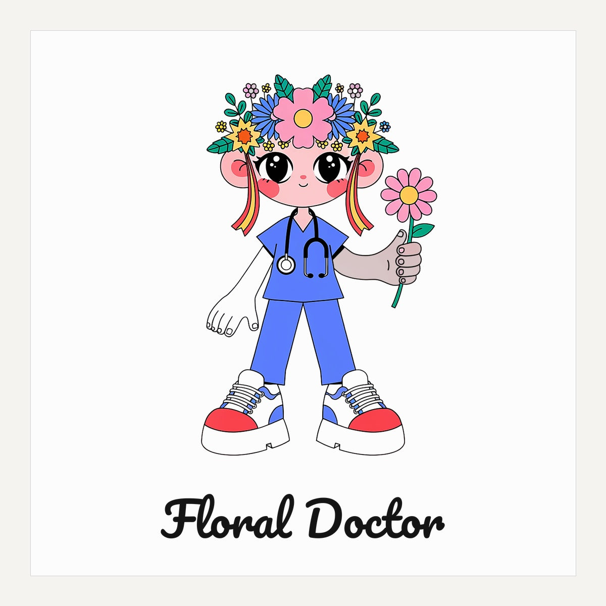 Floral Doctor SVG PNG, Cricut Cut File, Cozy Funny Doctor with Flower Crown, Instant Download for Shirts Mugs Totes